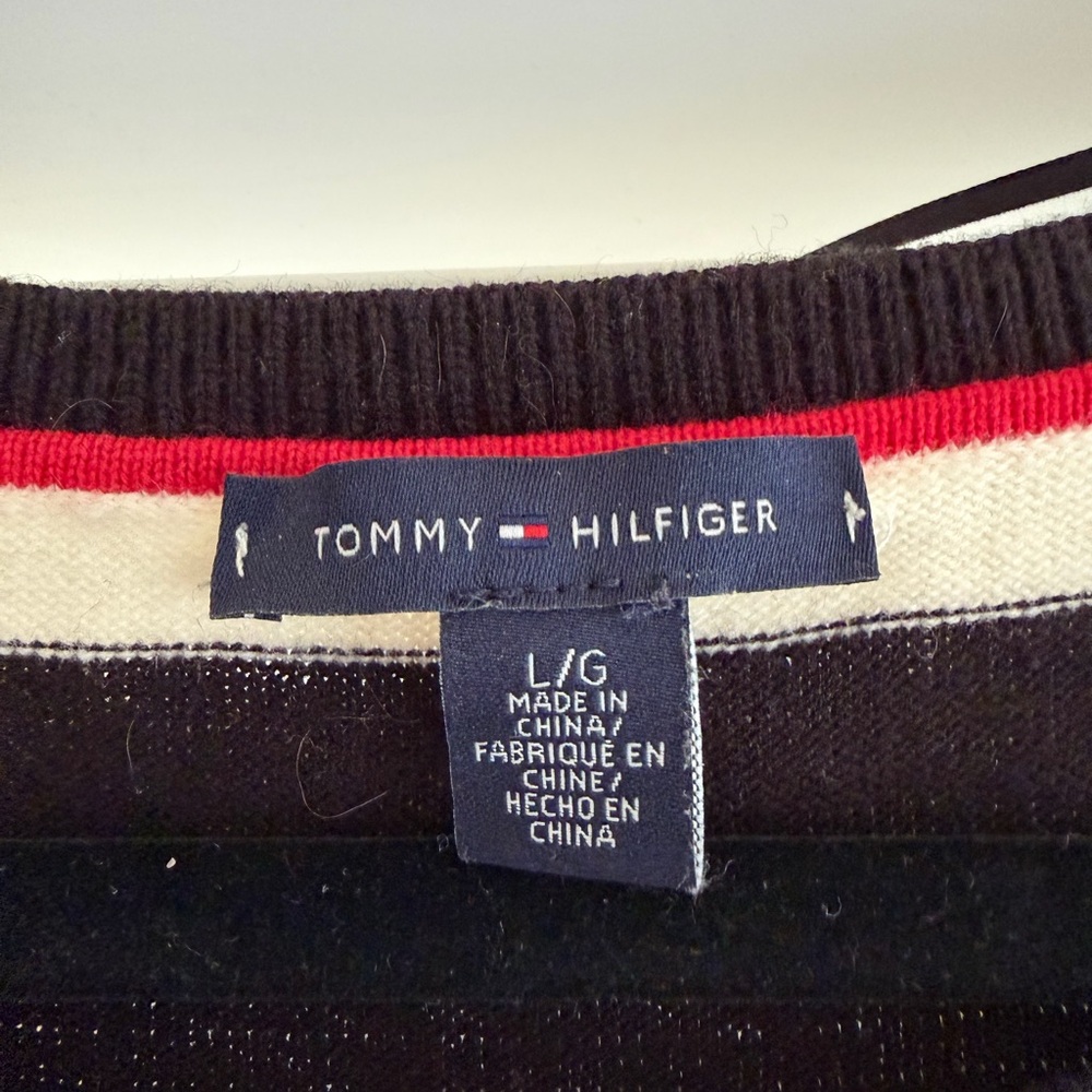 Tommy Hilfiger Black and White Striped Top with Red Star - Picture 3 of 5